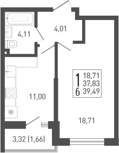 1-комн., 38.3 м², 2/22 этаж, ЖК «ЖК «Кубанская Крепость»»