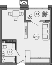 Студия, 31.2 м², 2/10 этаж, ЖК «Гостиничный комплекс GREENMONT»