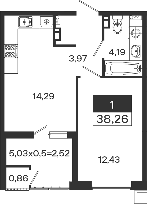 1-комн., 34.88 м², 4/18 этаж, ЖК «Образцово»