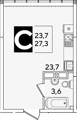 Студия, 27.3 м², 15/16 этаж, ЖК «Самолет»