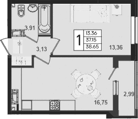Продается 1-комн. квартира, 37.15 м²