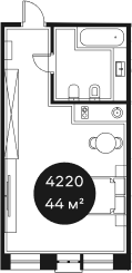 Объект, 43.59 м², 4/4 этаж, ЖК «Резиденция Волна»