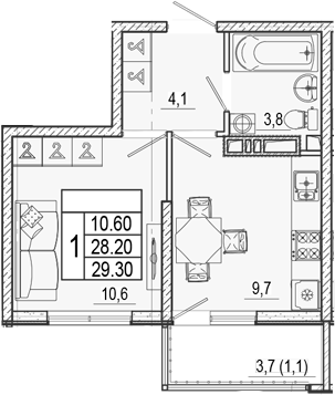 1-комн., 28.2 м², 13/17 этаж, ЖК «Лестория»