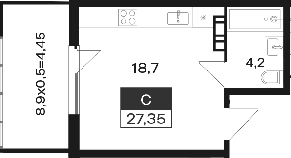 Студия, 22.9 м², 4/4 этаж, ЖК «Новая Елизаветка»