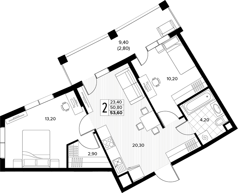 Продается 2-комн. квартира, 50.8 м²