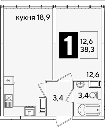 2-комн., 38.3 м², 16/16 этаж, ЖК «Самолет»