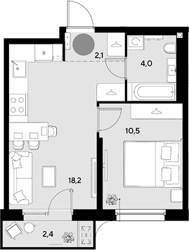 1-комн., 34.8 м², 2/9 этаж, ЖК «Грейд»