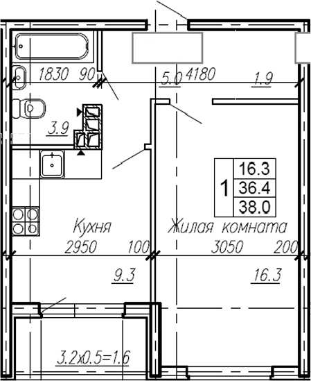 Продается 1-комн. квартира, 36.4 м²