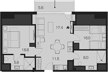 2-комн., 77.3 м², 4/4 этаж, ЖК «Benefit Sky Breeze Sochi»