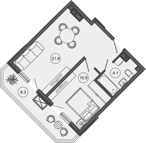 2-комн., 36.5 м², 4/10 этаж, ЖК «Гостиничный комплекс GREENMONT»
