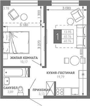 Продается 1-комн. квартира, 42.1 м²