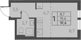 Студия, 19.6 м², 14/15 этаж, ЖК «Барса»