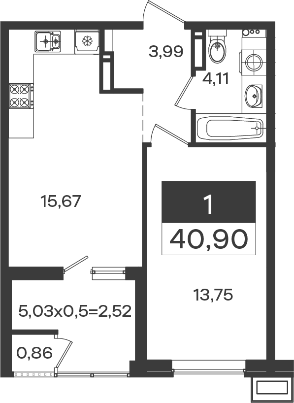 1-комн., 38.38 м², 10/18 этаж, ЖК «Образцово»