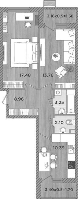 2-комн., 55.58 м², 8/8 этаж, ЖК «Сады у моря»