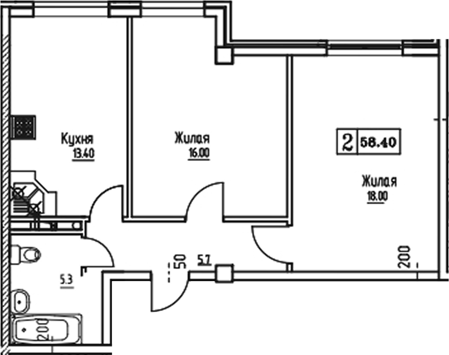 2-комн., 58.36 м², 9/9 этаж, ЖК «Южная звезда»