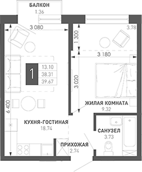 Продается 1-комн. квартира, 39.12 м²