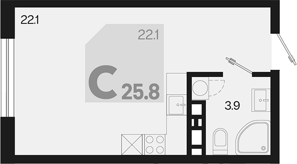 Студия, 25.8 м², 9/9 этаж, ЖК «Первое место»