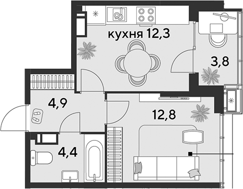 Продается 1-комн. квартира, 34.4 м²