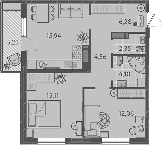 3-комн., 60.4 м², 16/18 этаж, ЖК «Теплые края»