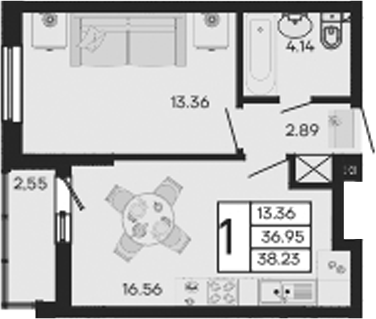 Продается 1-комн. квартира, 36.96 м²