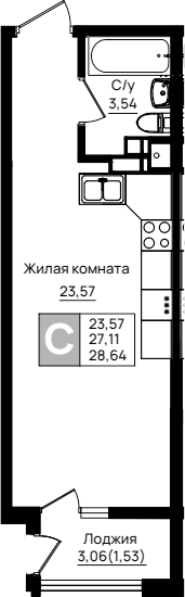 Студия, 27.11 м², 4/9 этаж, ЖК «Резиденция морей»