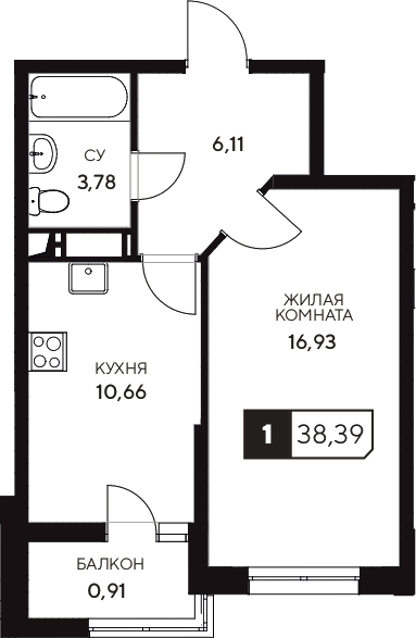 Продается 1-комн. квартира, 37.48 м²