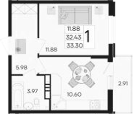 Продается 1-комн. квартира, 32.43 м²