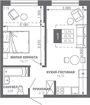 Продается 1-комн. квартира, 42.1 м²
