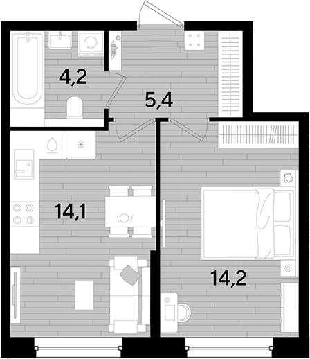 1-комн., 37.9 м², 2/16 этаж, ЖК «DОГМА ПАРК»