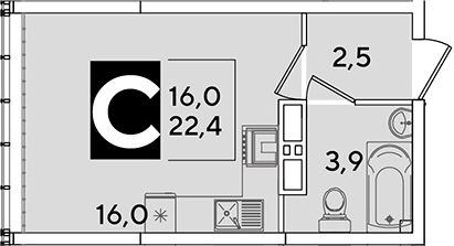 Продается 1-комн. квартира, 22.4 м²