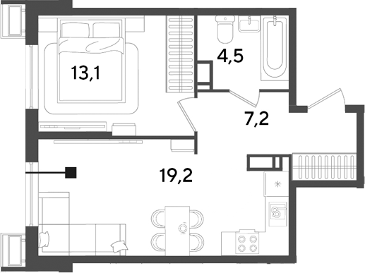 2-комн., 44 м², 12/18 этаж, ЖК «Парк Победы»