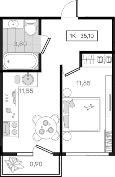 1-комн., 34.2 м², 3/8 этаж, ЖК «История 3»