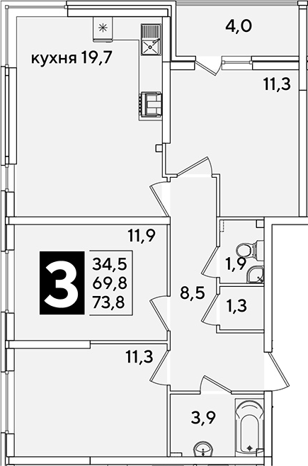 Продается 4-комн. квартира, 69.8 м²