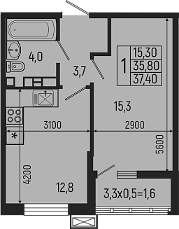 Продается 1-комн. квартира, 35.8 м²