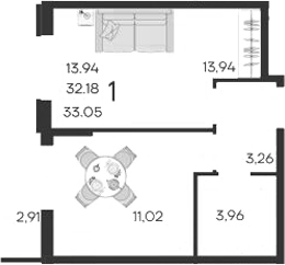 Продается 1-комн. квартира, 32.18 м²