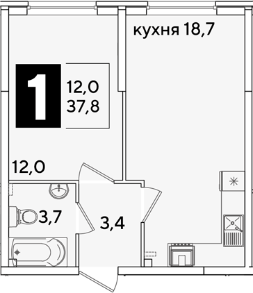 2-комн., 37.8 м², 1/16 этаж, ЖК «Самолет»