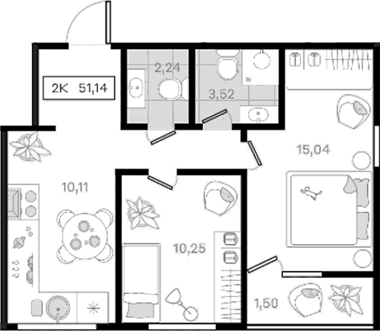 2-комн., 49.64 м², 5/8 этаж, ЖК «История 3»