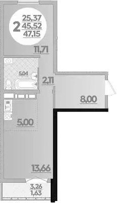 1-комн., 45.52 м², 7/16 этаж, ЖК «Город у моря»