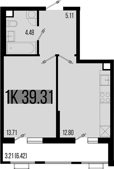 1-комн., 36.1 м², 1/8 этаж, ЖК «Цветной бульвар»