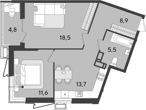 Продается 2-комн. квартира, 58.2 м²