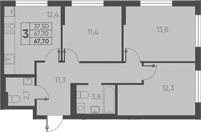 Продается 3-комн. квартира, 67.7 м²