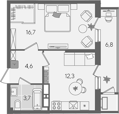 1-комн., 37.3 м², 22/24 этаж, ЖК «Рекорд»
