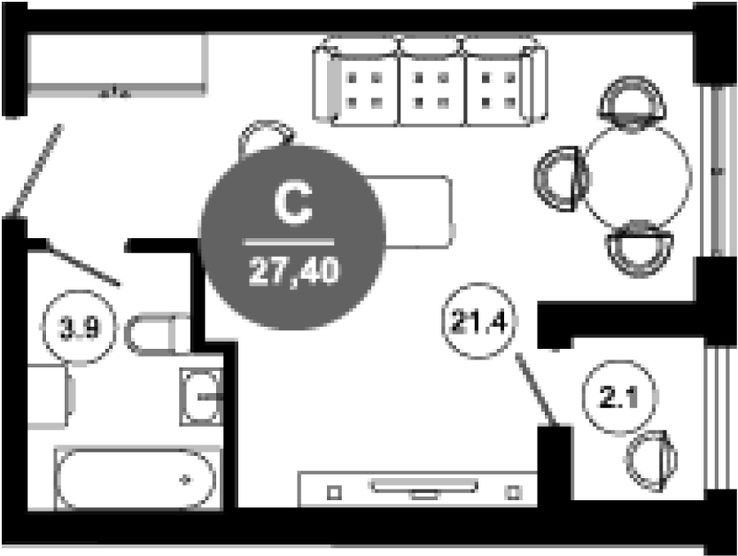 Студия, 25.3 м², 6/10 этаж, ЖК «Гостиничный комплекс GREENMONT»