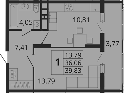 1-комн., 37.08 м², 10/18 этаж, ЖК «Родные Просторы»