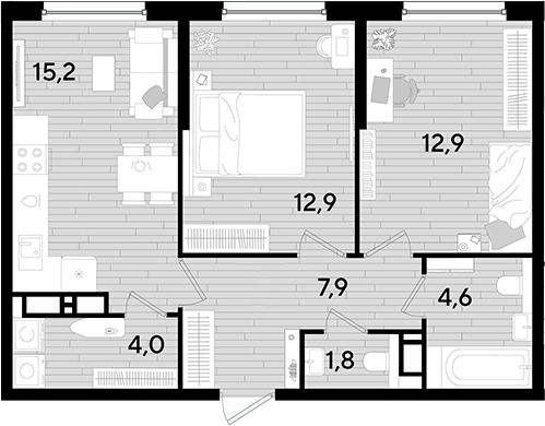 Продается 2-комн. квартира, 59.3 м²