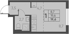 Студия, 19.6 м², 1/15 этаж, ЖК «Барса»