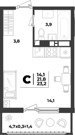 Продается 1-комн. квартира, 21.8 м²