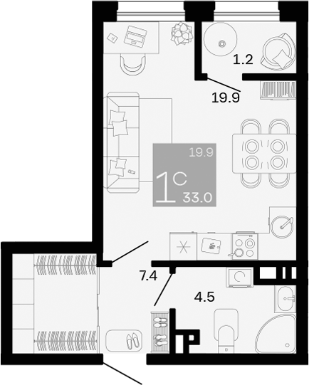 Студия, 31.8 м², 11/12 этаж, ЖК «Хозяин Морей»