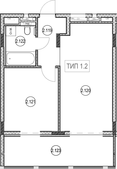 2-комн., 41.2 м², 1/9 этаж, ЖК «ГК Сан Гарден Хотел&СПА»