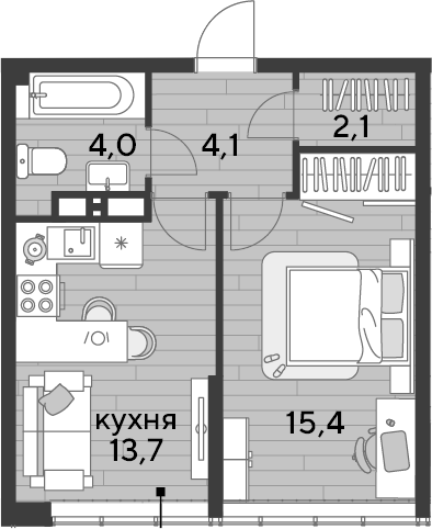 1-комн., 39.3 м², 15/16 этаж, ЖК «DОГМА ПАРК»
